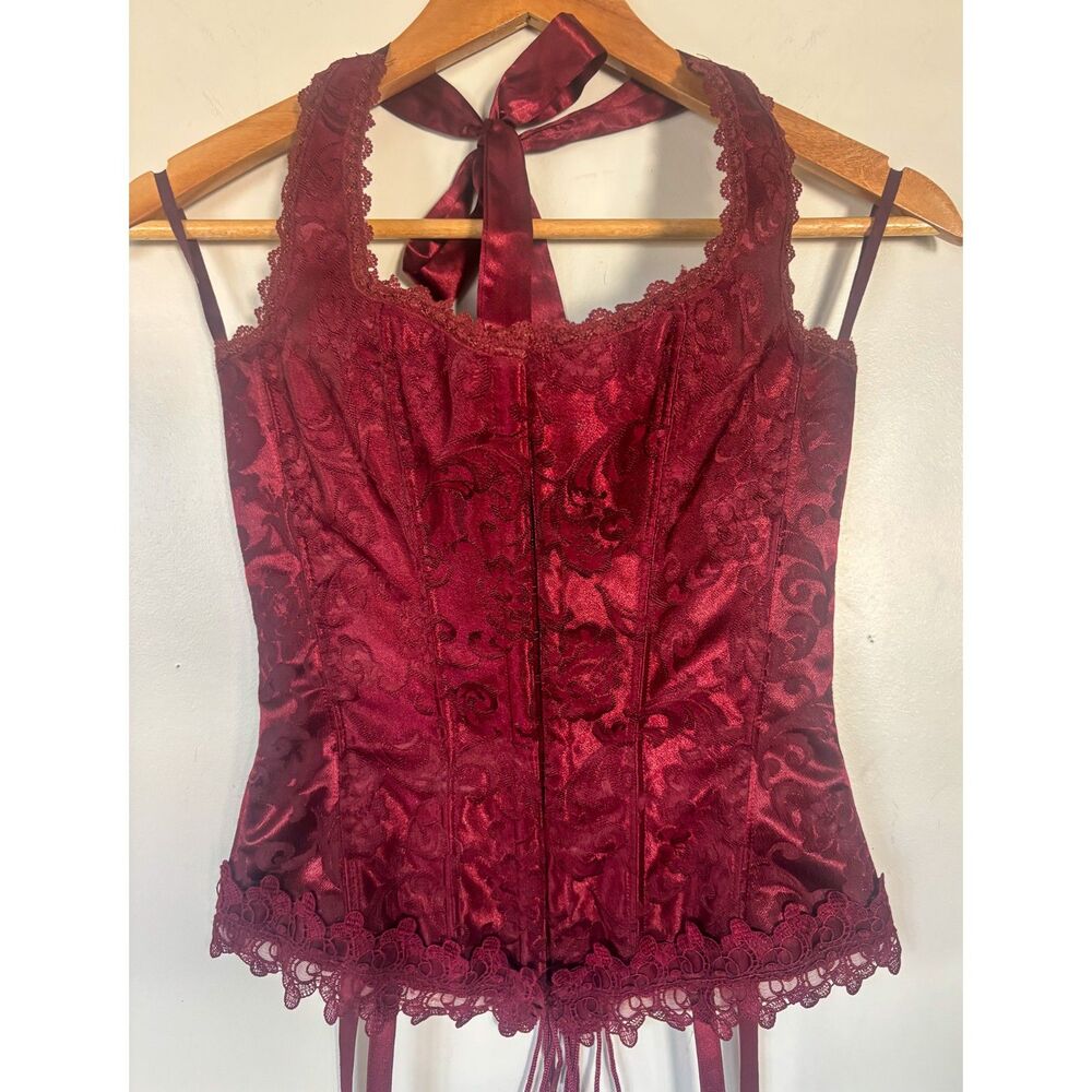 Vintage Frederick's of Hollywood "Hollywood Dream" Halter Corset Top – Burgundy